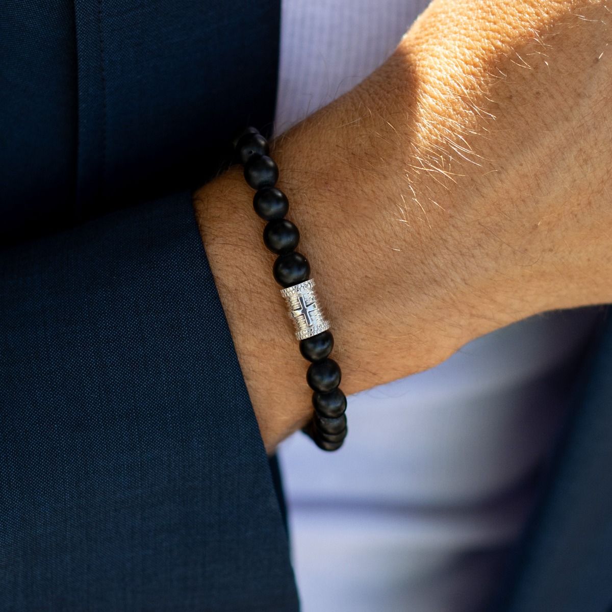 Black Onyx Cross Men Bracelet