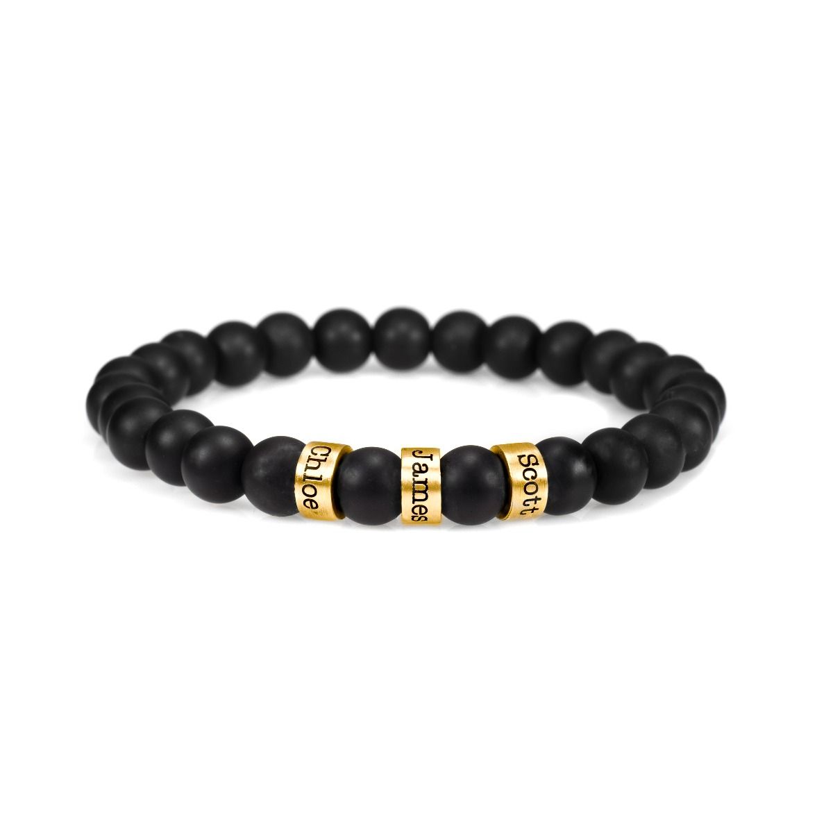 Armband aus schwarzem Onyx mit Gravur für Damen [750er vergoldet]