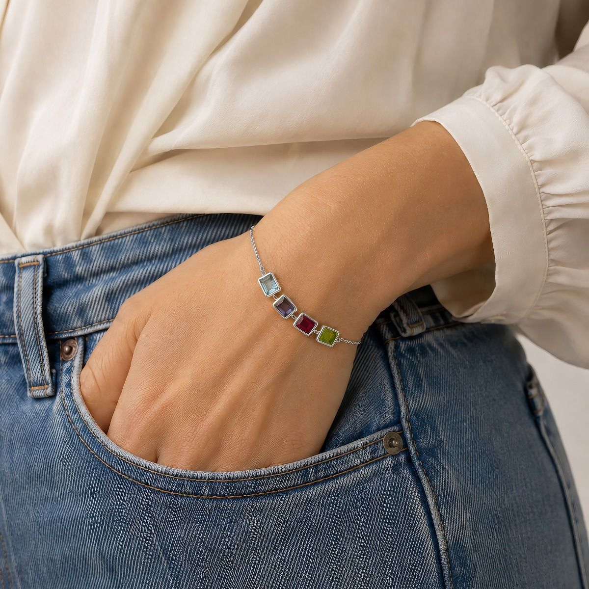 Dazzling Love Cascade Birthstone Bracelet [Silver]