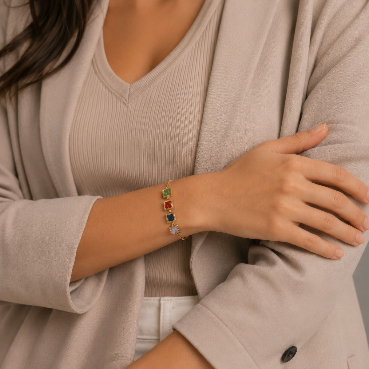 Dazzling Square Birthstone Bracelet [18k Gold Vermeil]