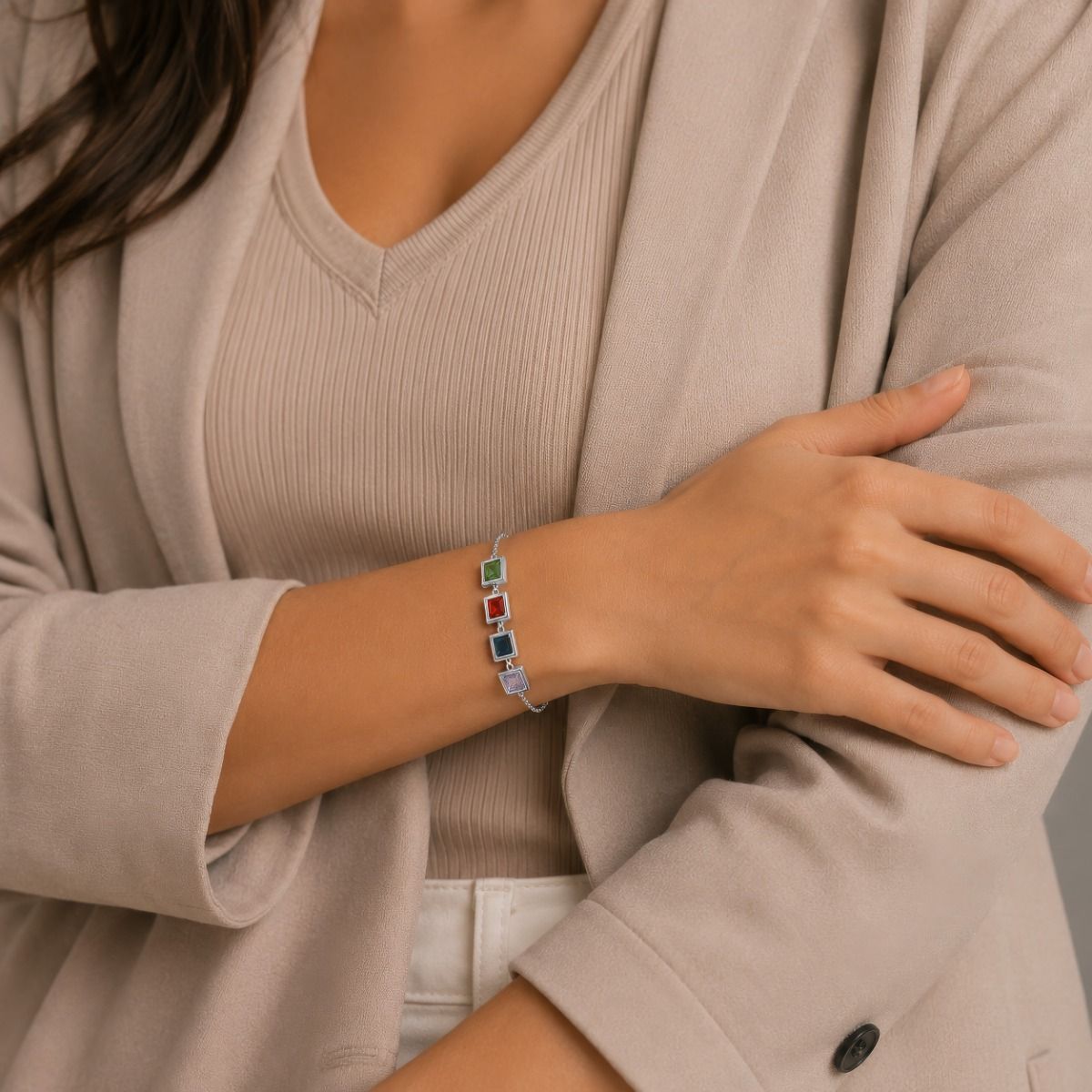 Dazzling Square Birthstone Bracelet [Silver]