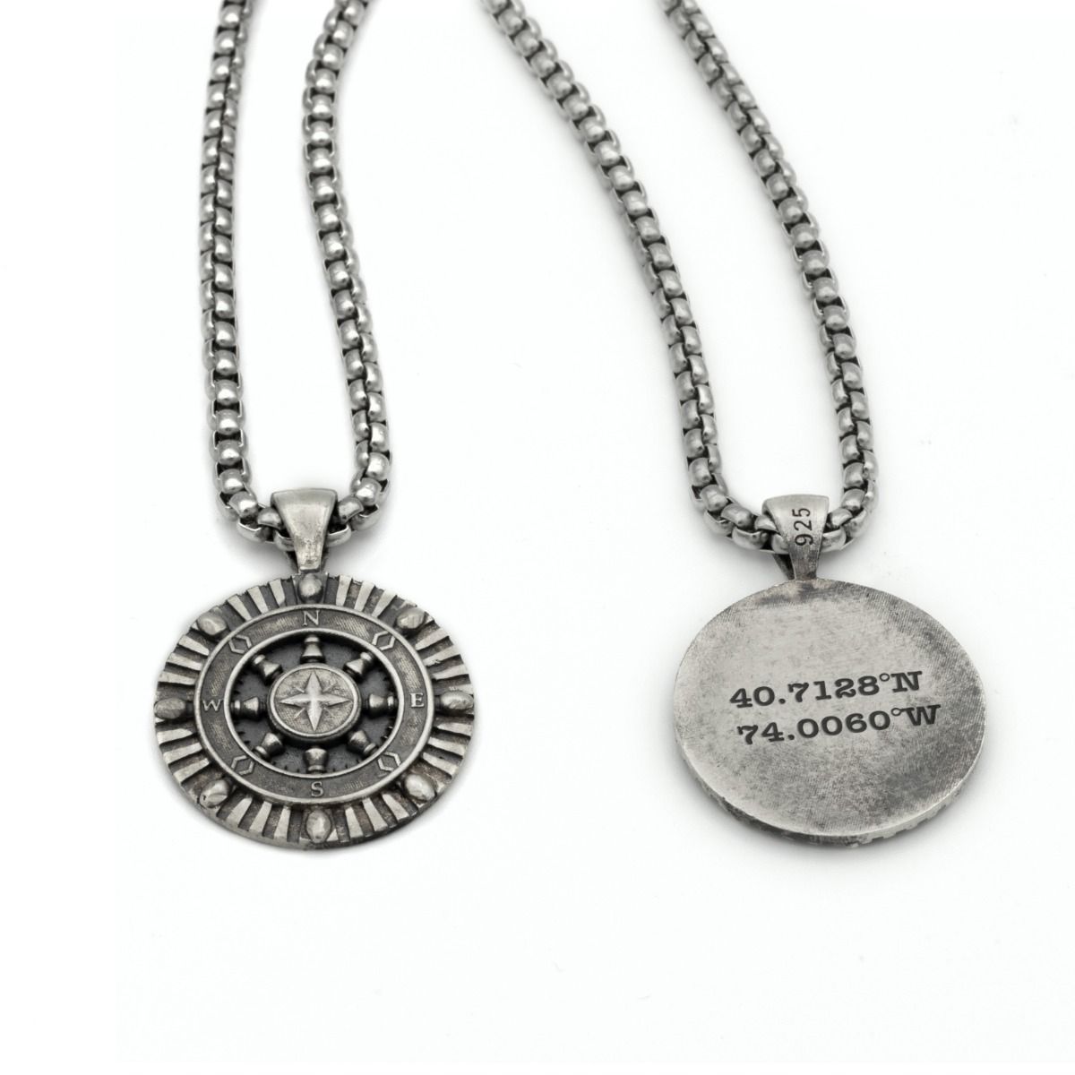 Collier Roue du Capitaine avec Coordonnées - Argent 925