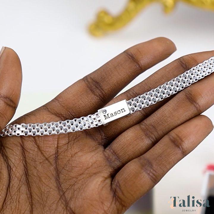 Milanese Chain Name Bracelet with Diamond [Silver]