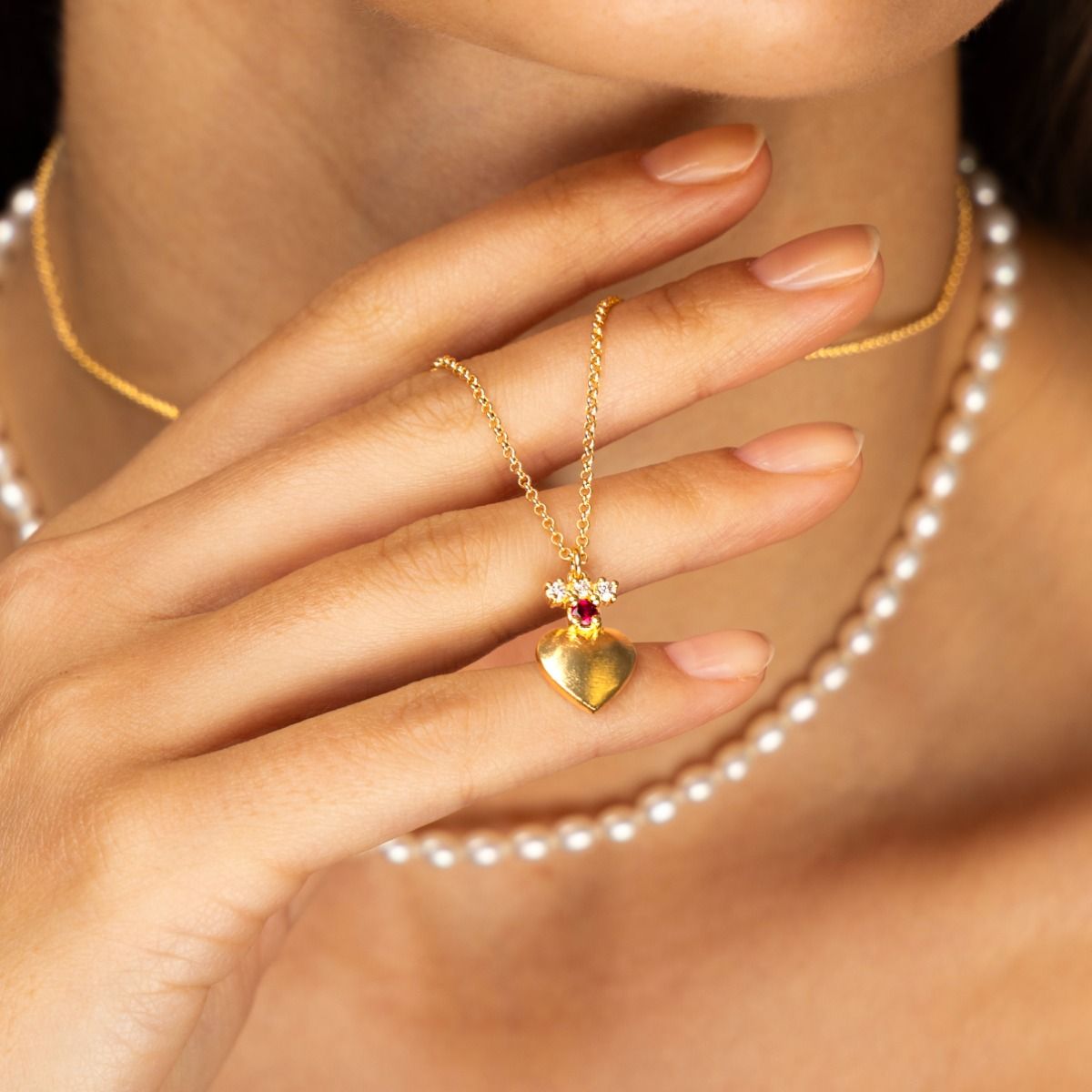 Cherished Heart Birthstone Necklace with Moissanite [18K Gold Plated]