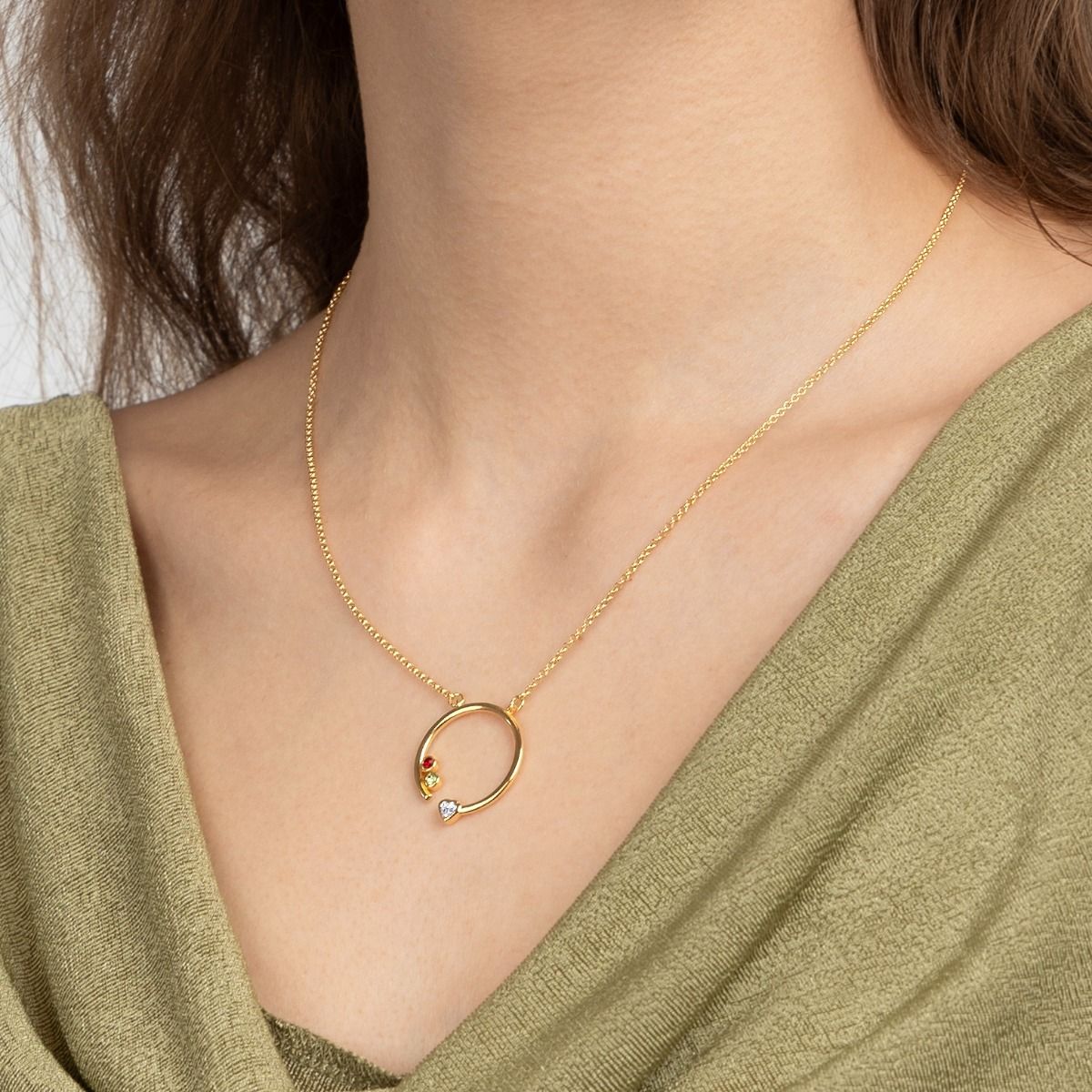 Mother's Heart Diamond Necklace with Birthstones [18K Gold Vermeil]