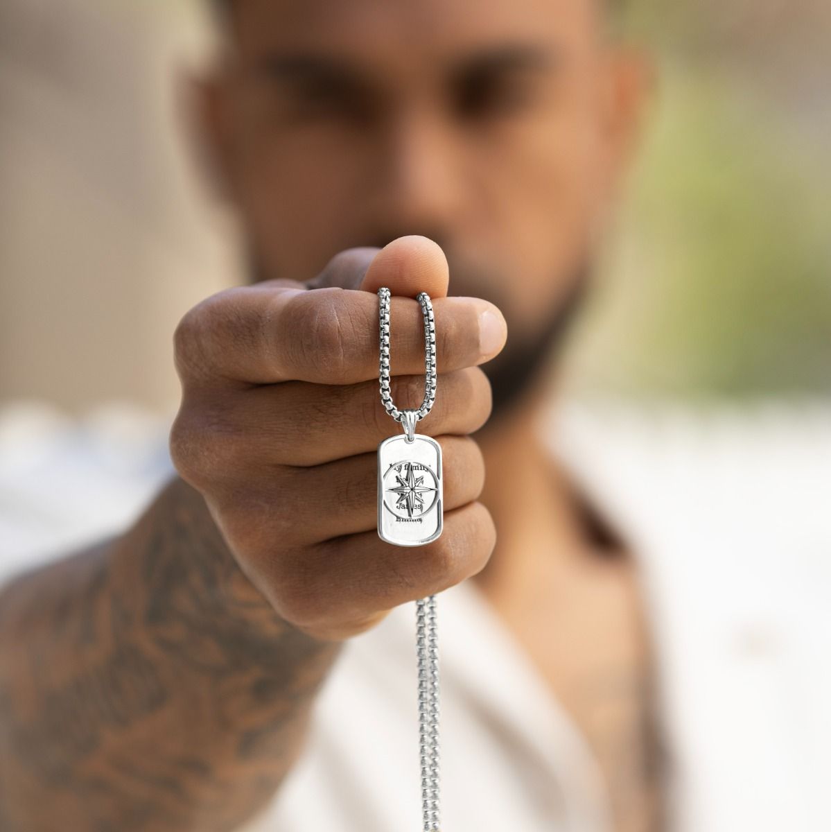 Compass Tag Men Name Necklace [Silver]