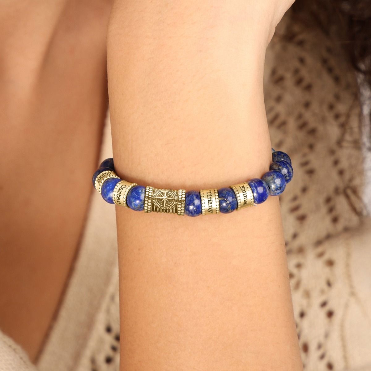 Compass Women Name Bracelet With Lapis Lazuli Stones [18K Gold Vermeil]