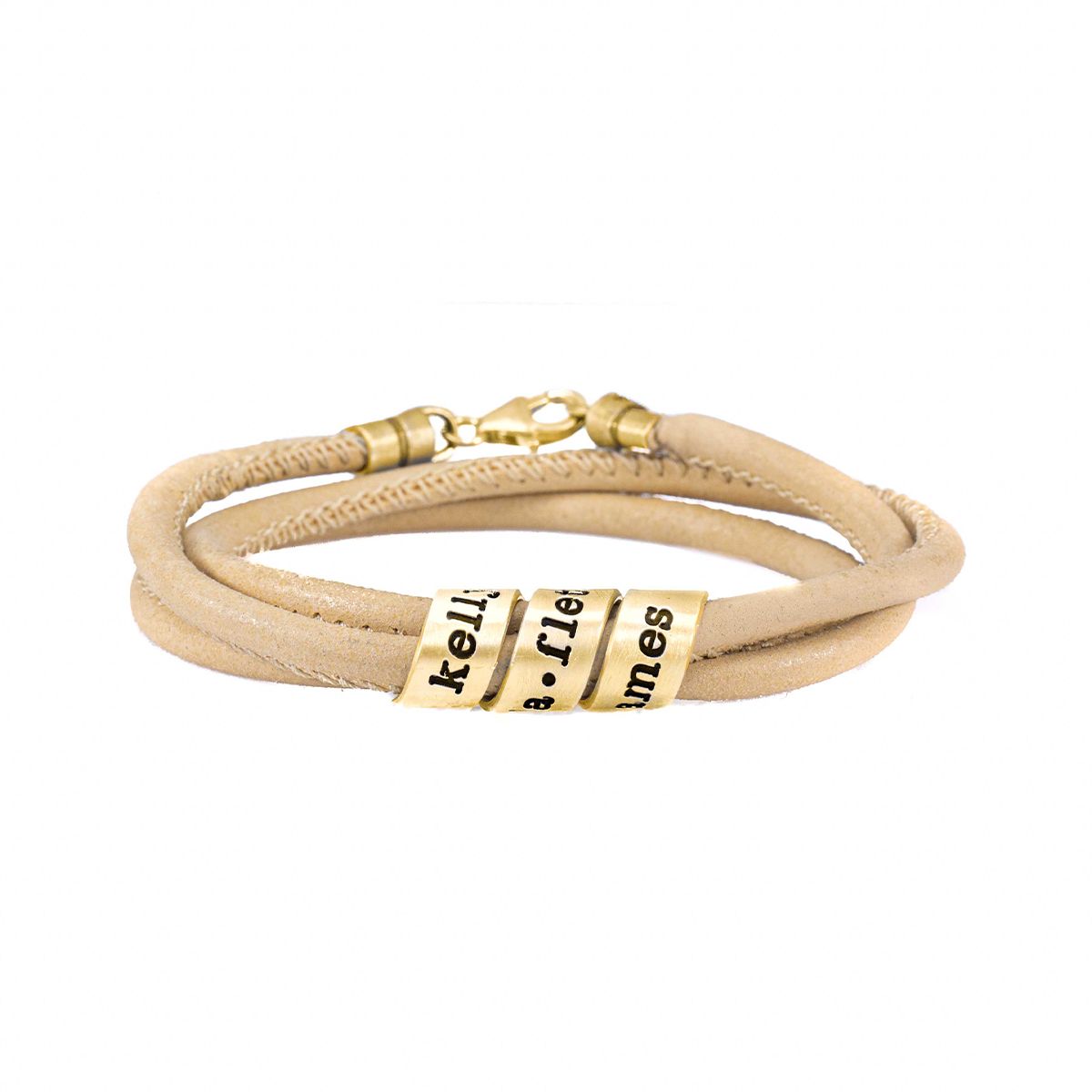 Pulsera de Mujer Nombre Familiar - Plata bañada en oro [Gamuza Crema]