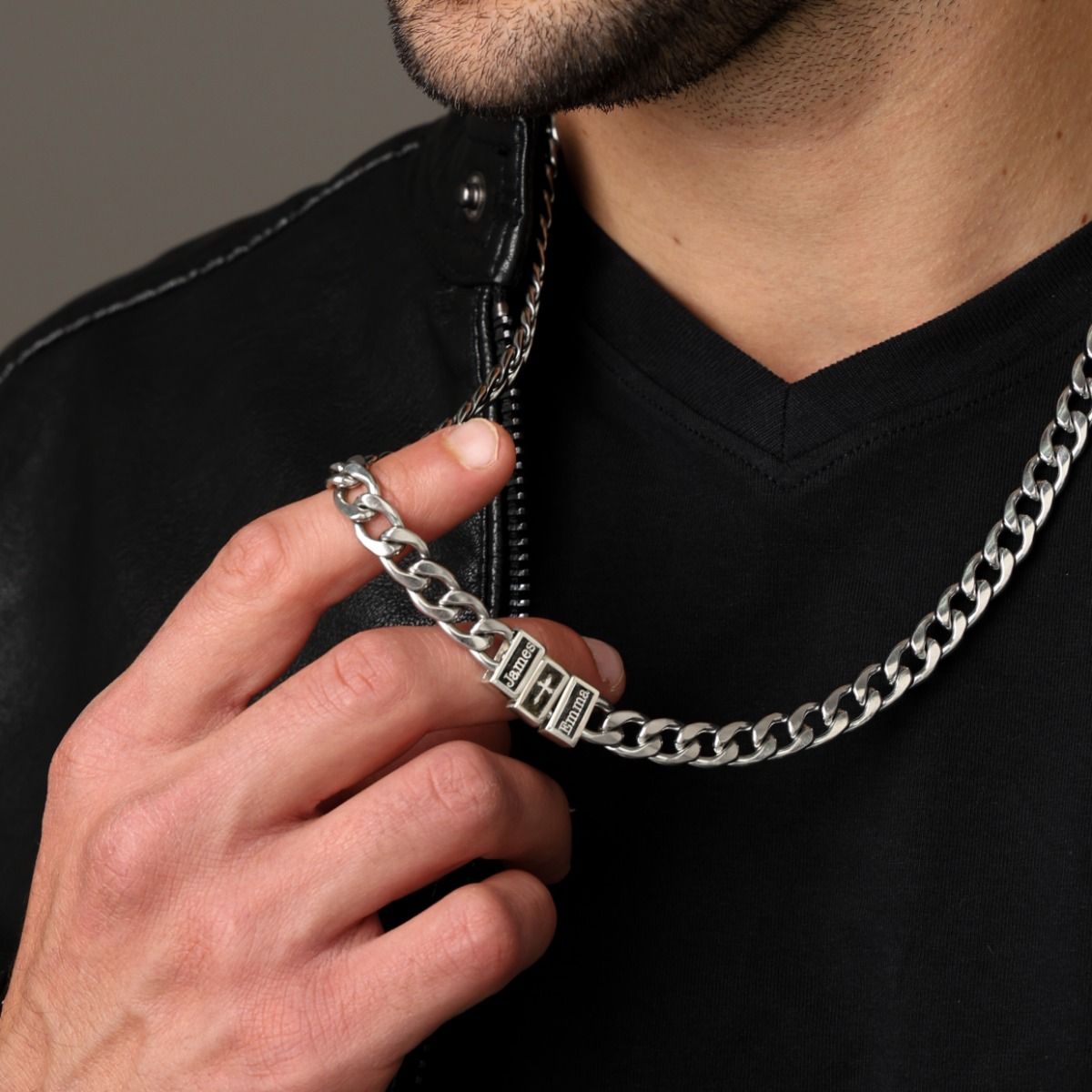 Cross Cuban Link Chain With Names - 8mm