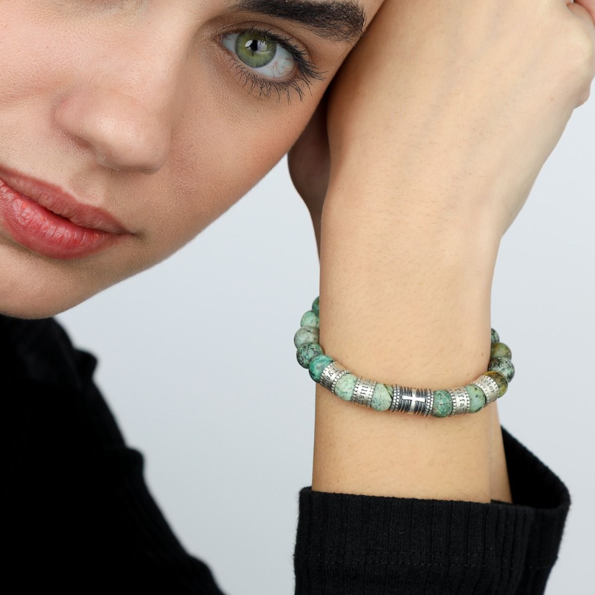 Bracelet Turquoise Prénom avec Croix pour Femme [Argent 925] 