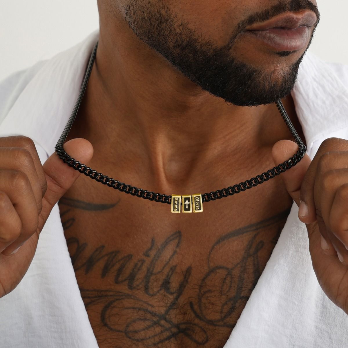 Cross Dark Cuban Link Chain With Names [18K Gold Vermeil] - 6mm