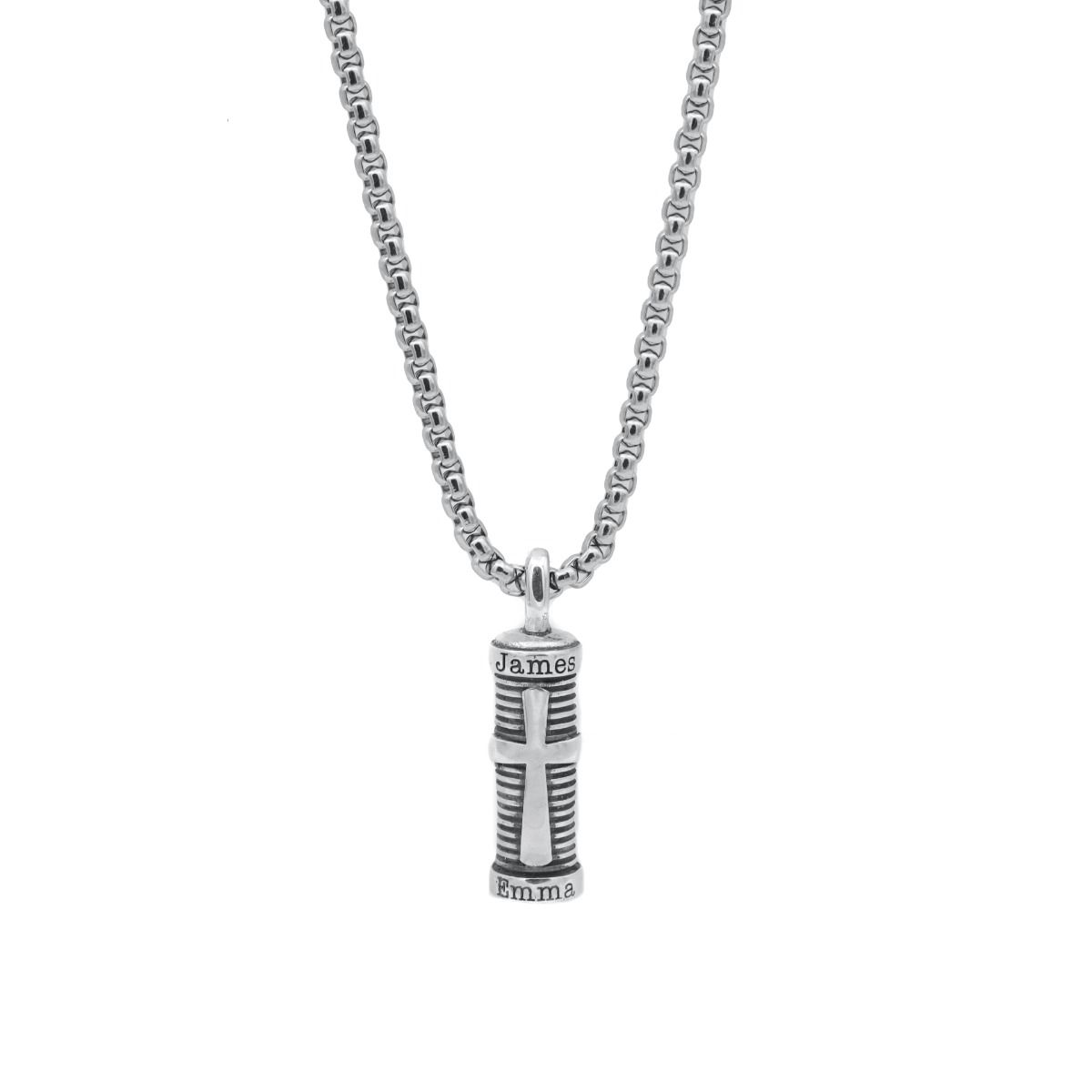 Kreuz Herrenkette mit graviertem Balken - Sterlingsilber