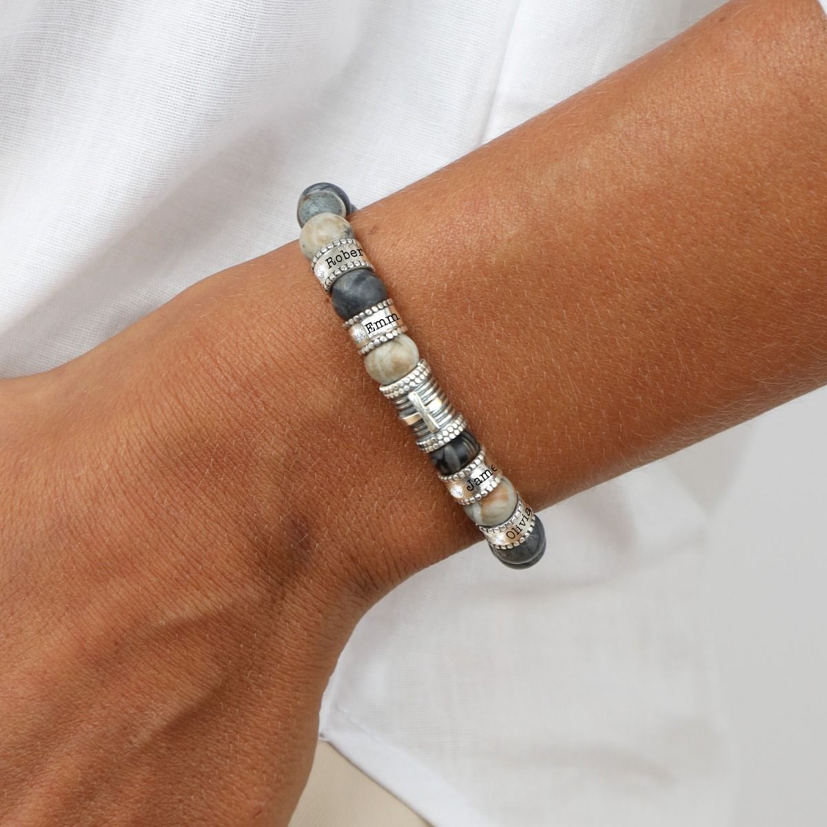 Bracelet Picasso Jaspe Croix Prénoms avec Diamants [Argent 925]