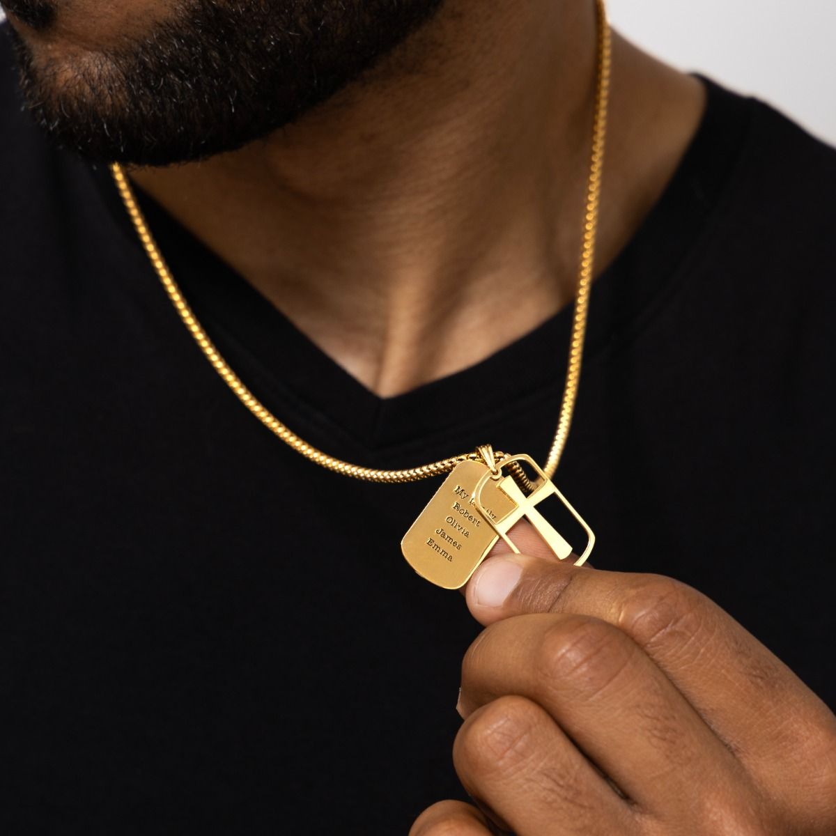 Sacred Cross Tag Men Name Necklace [18K Gold Vermeil]