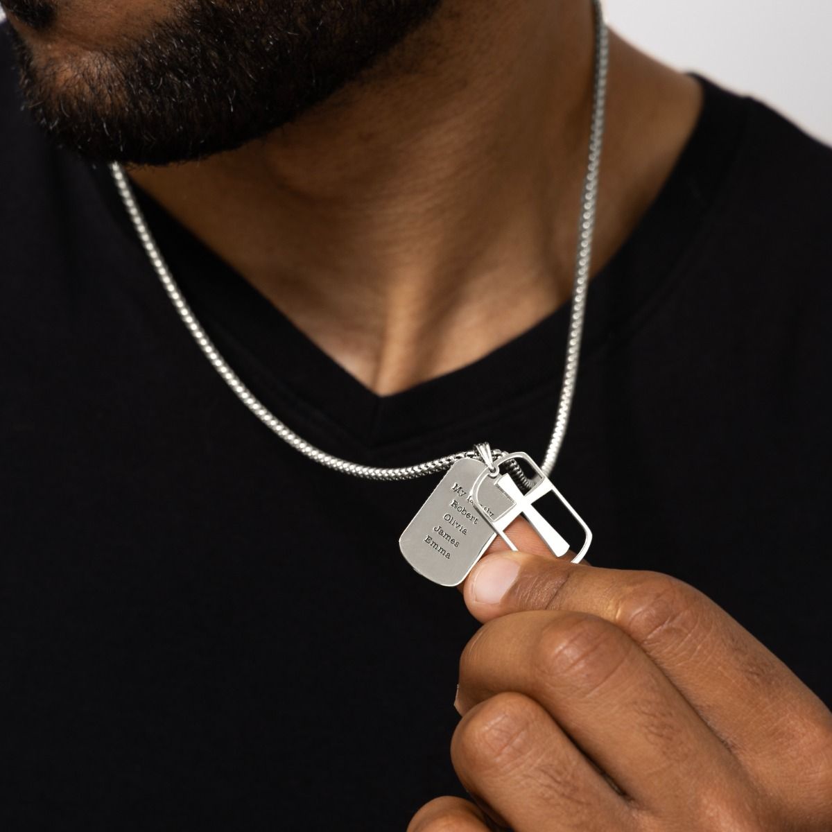 Sacred Cross Tag Men Name Necklace [Silver]