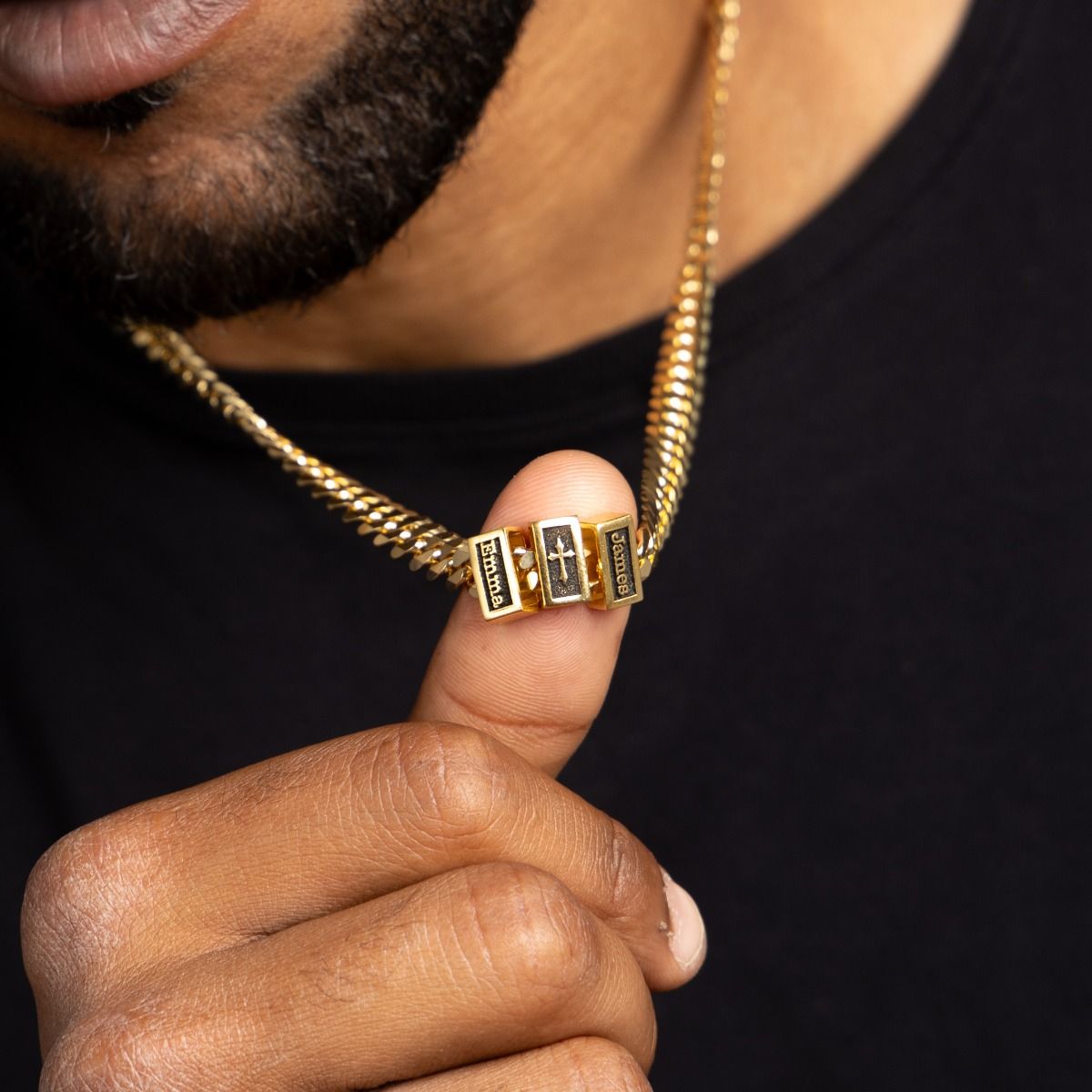 Cross Cuban Link Chain With Names - 8mm [18K Gold Vermeil]