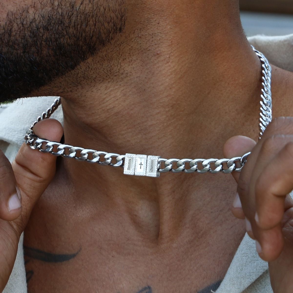 Cuban Link Chain with Names - Iced Out Cross Cuban Link Chain by