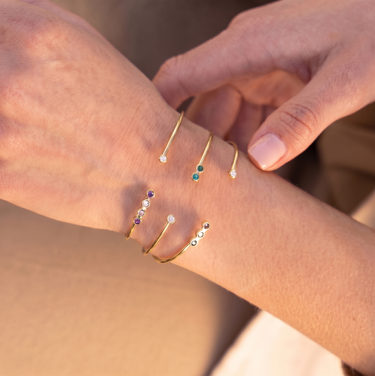 Bracelet Jonc Talisa Étoiles avec Pierres de Naissance - Vermeil 18ct