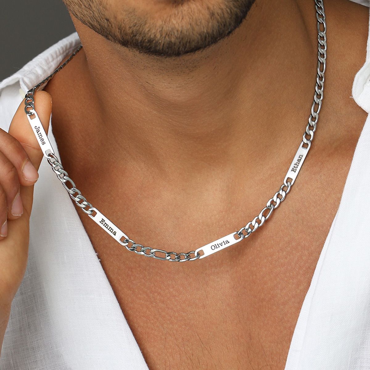 Figaro Kette für Herren mit Gravur - Edelstahl