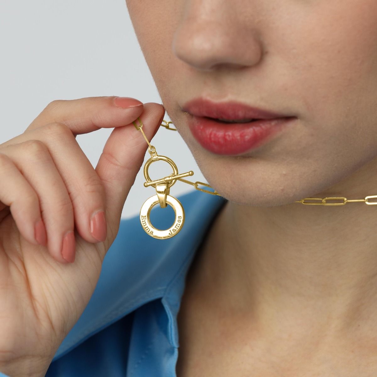 Collier Reliés Ensemble avec Prénom [Maille Trombone / Plaqué Or 18 Carats]