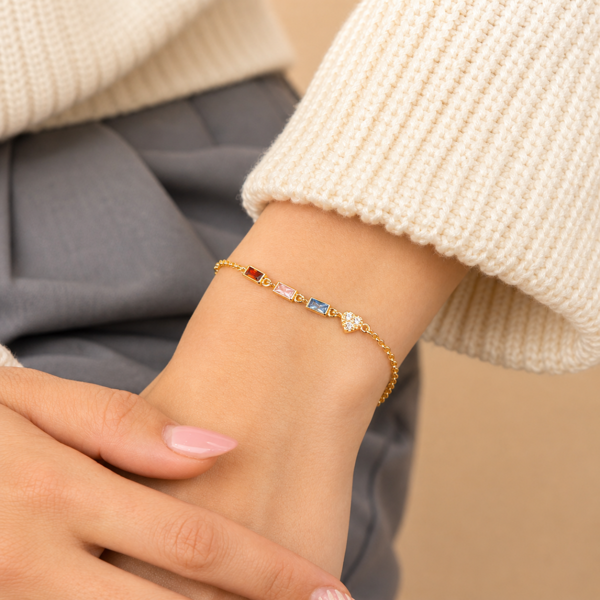 Schitterende Hart Geboortesteen Armband [18K Goud Verguld]