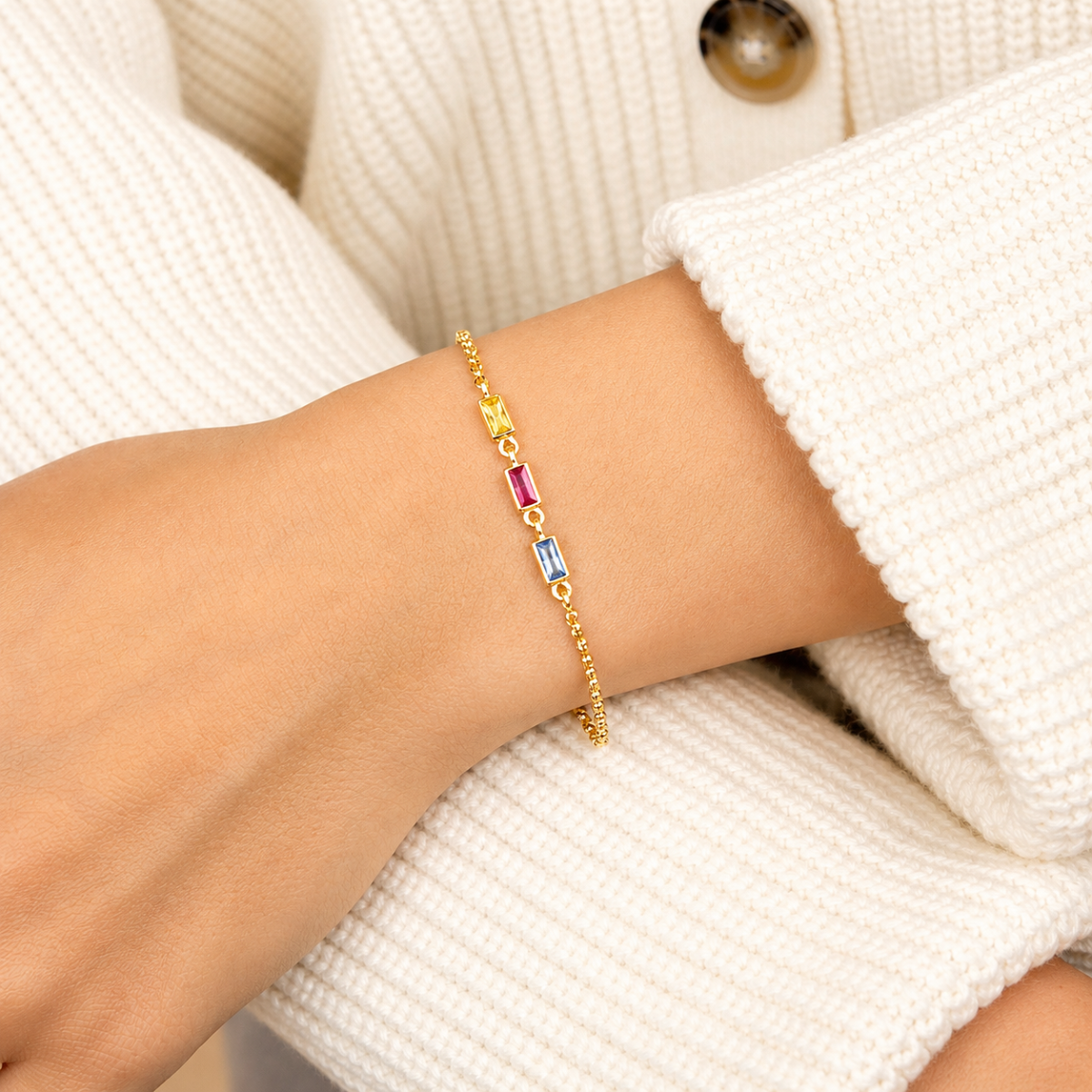 Glänzendes Liebe Geburtsstein Armband [750er vergoldet]