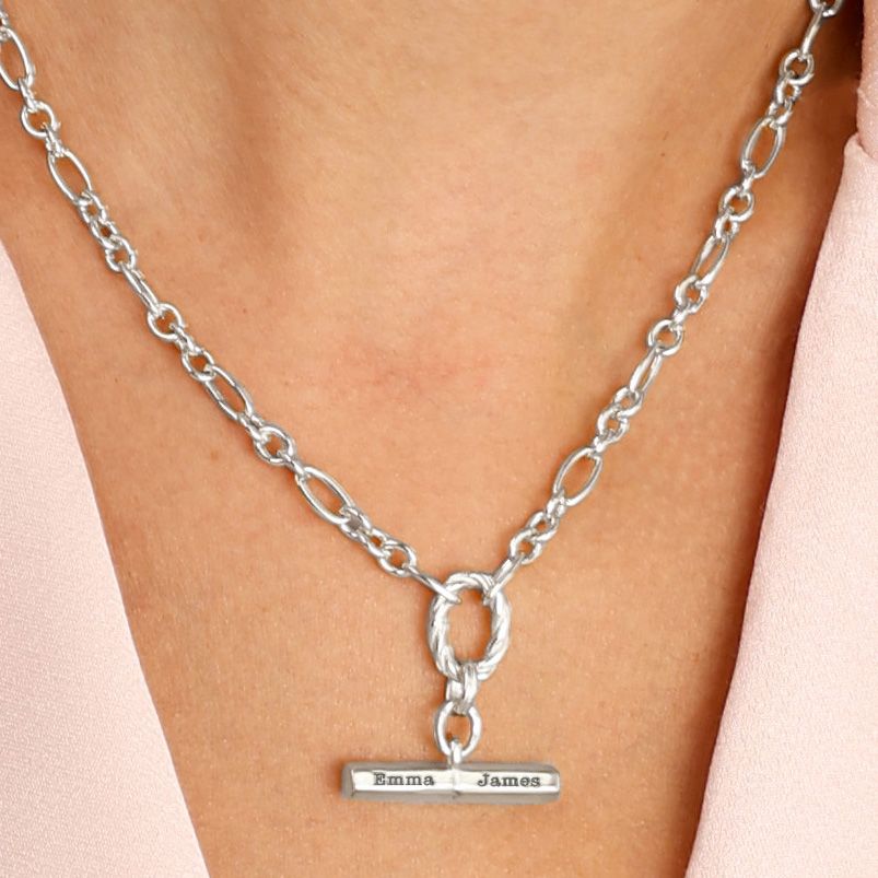 Collana Destiny Personalizzabile a Forma di T di Con Barra [Argento 925]