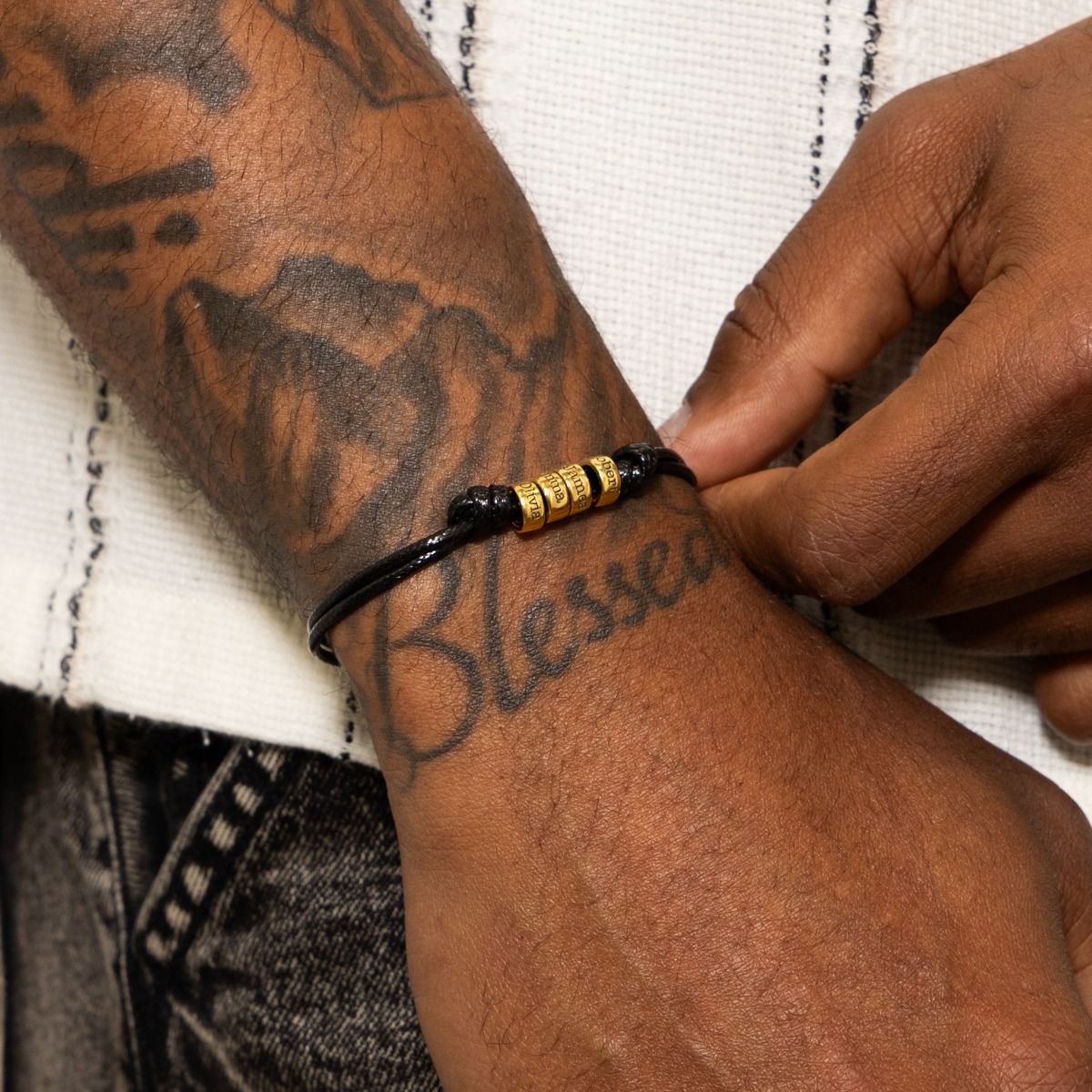 Double Cord Men Name Bracelet [18K Gold Plated]