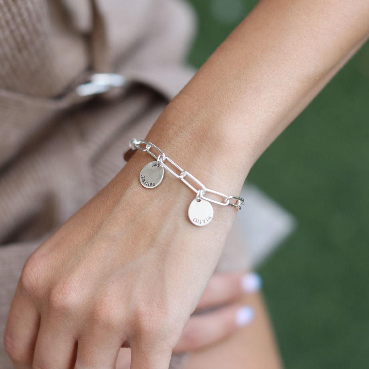 Druppels van Geluk Naam Armband [Paperclip Stijl / Sterling Zilver]