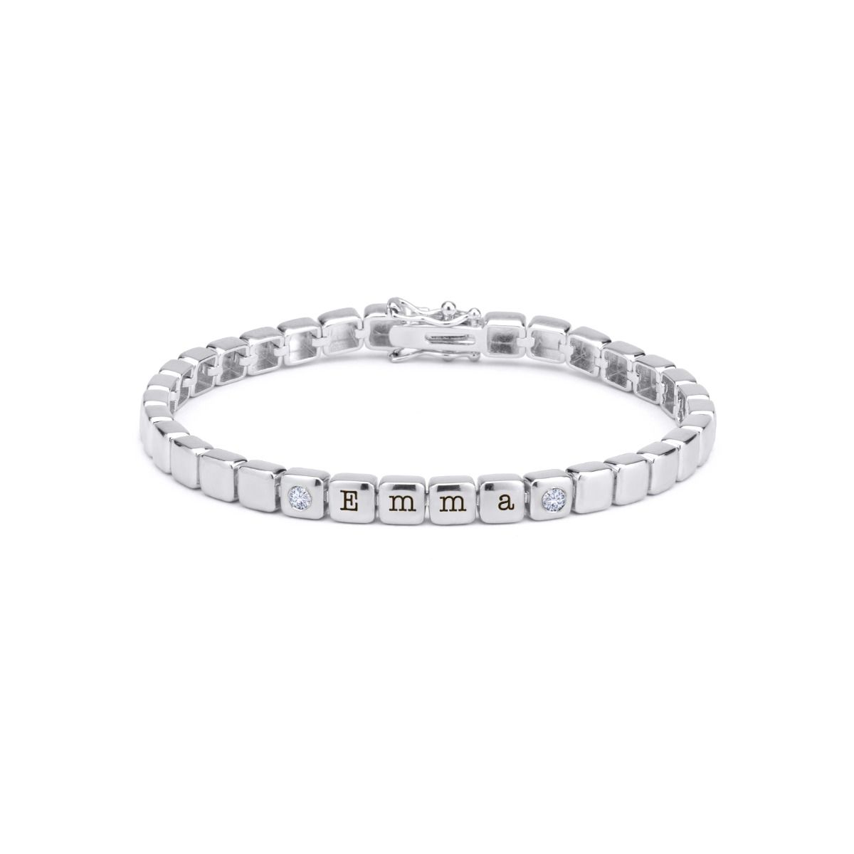 Bracelet à Initiales Mia Tennis Cubique avec Diamants [Argent 925]