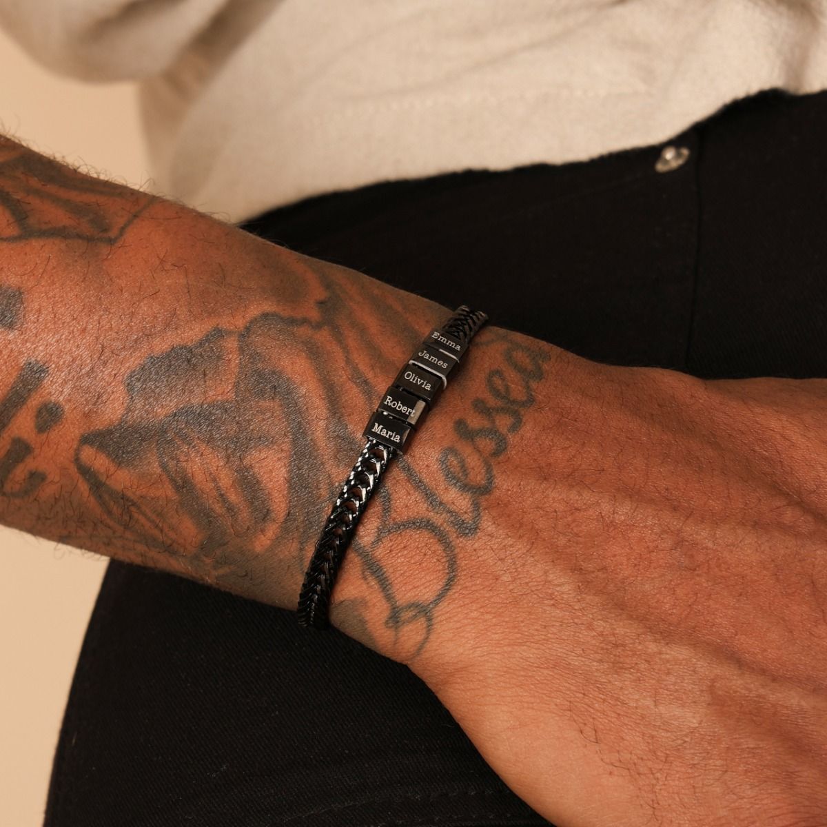 Engraved Braided Dark Chain Bracelet For Men