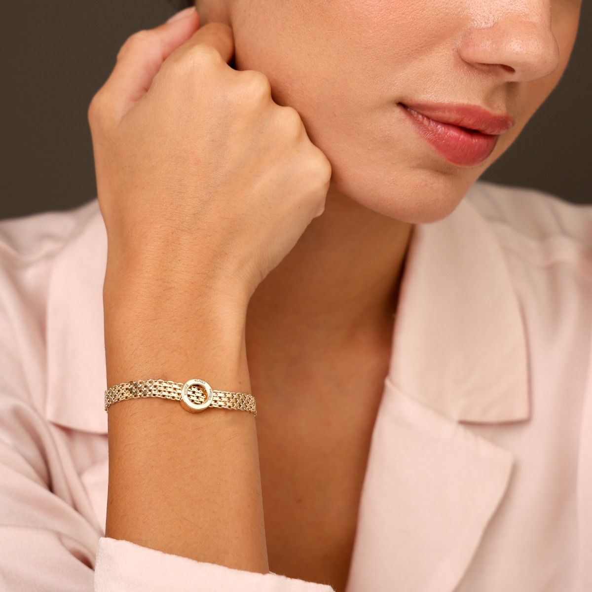 Milanaise Armband mit Gravur - Kreis Charm [750er vergoldet]