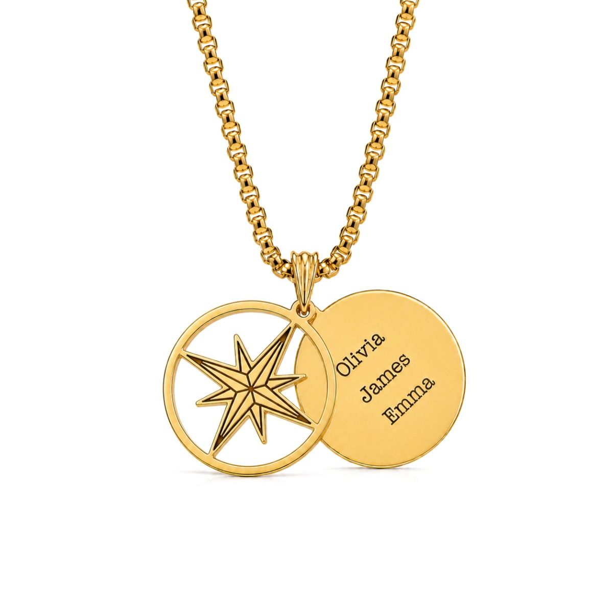 Layered Compass Men Name Necklace [18K Gold Vermeil]