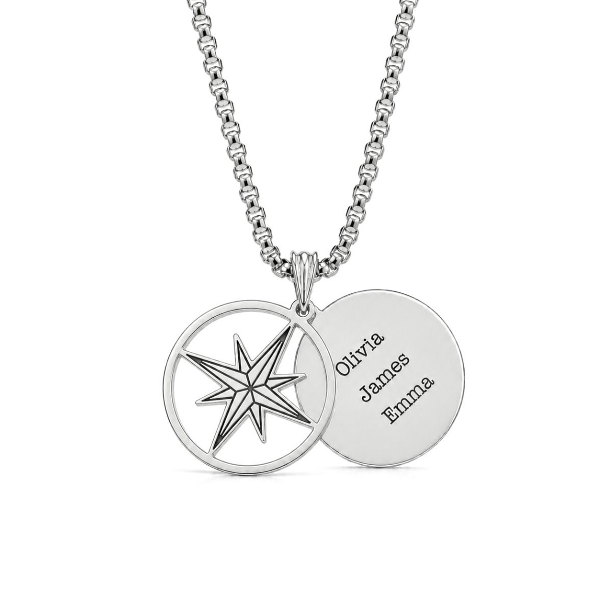 Layered Compass Men Name Necklace [Silver]