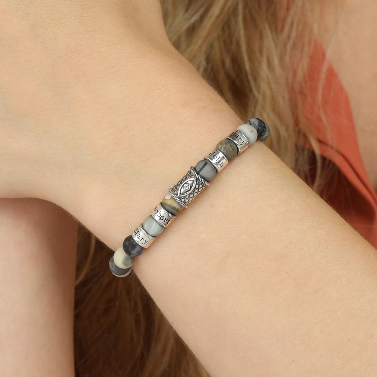 Picasso Jaspis Boze Oog Vrouwen Naam Armband met Diamant [Sterling Zilver]