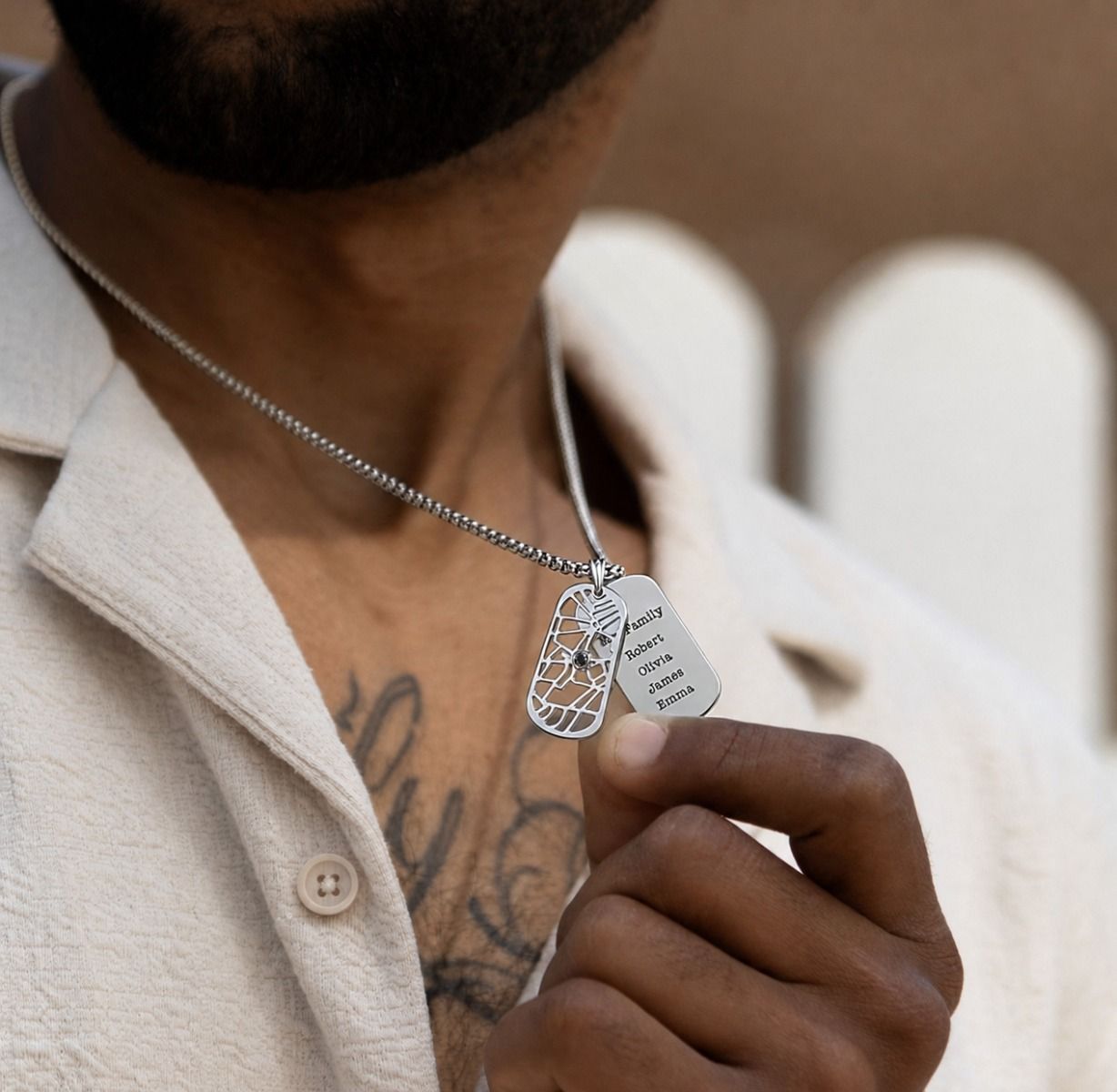 Collier Plaque Carte avec Prénom pour Homme