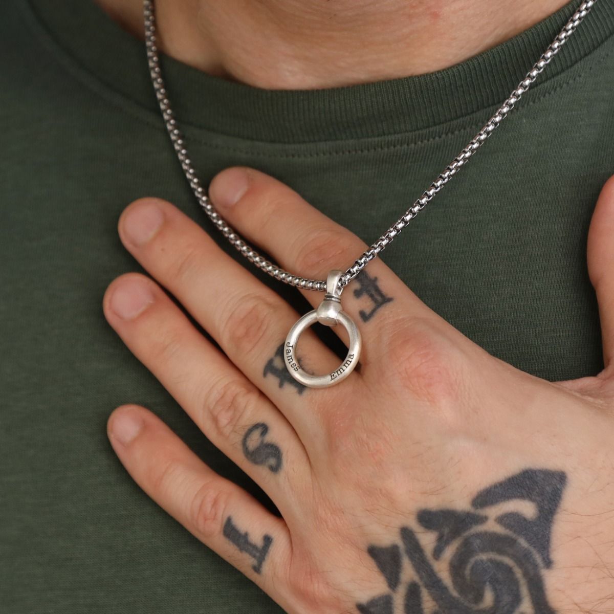 Collana Cerchio dell'Eternità da Uomo con Incisione - Argento 925