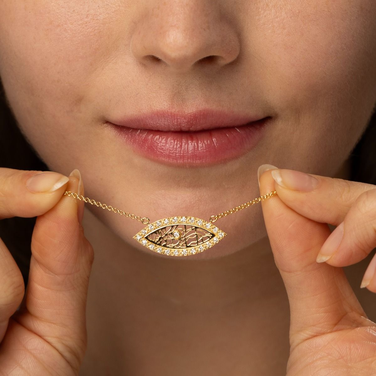 Diamond Evil Eye Silhouette Map Necklace [14 Karat Gold]