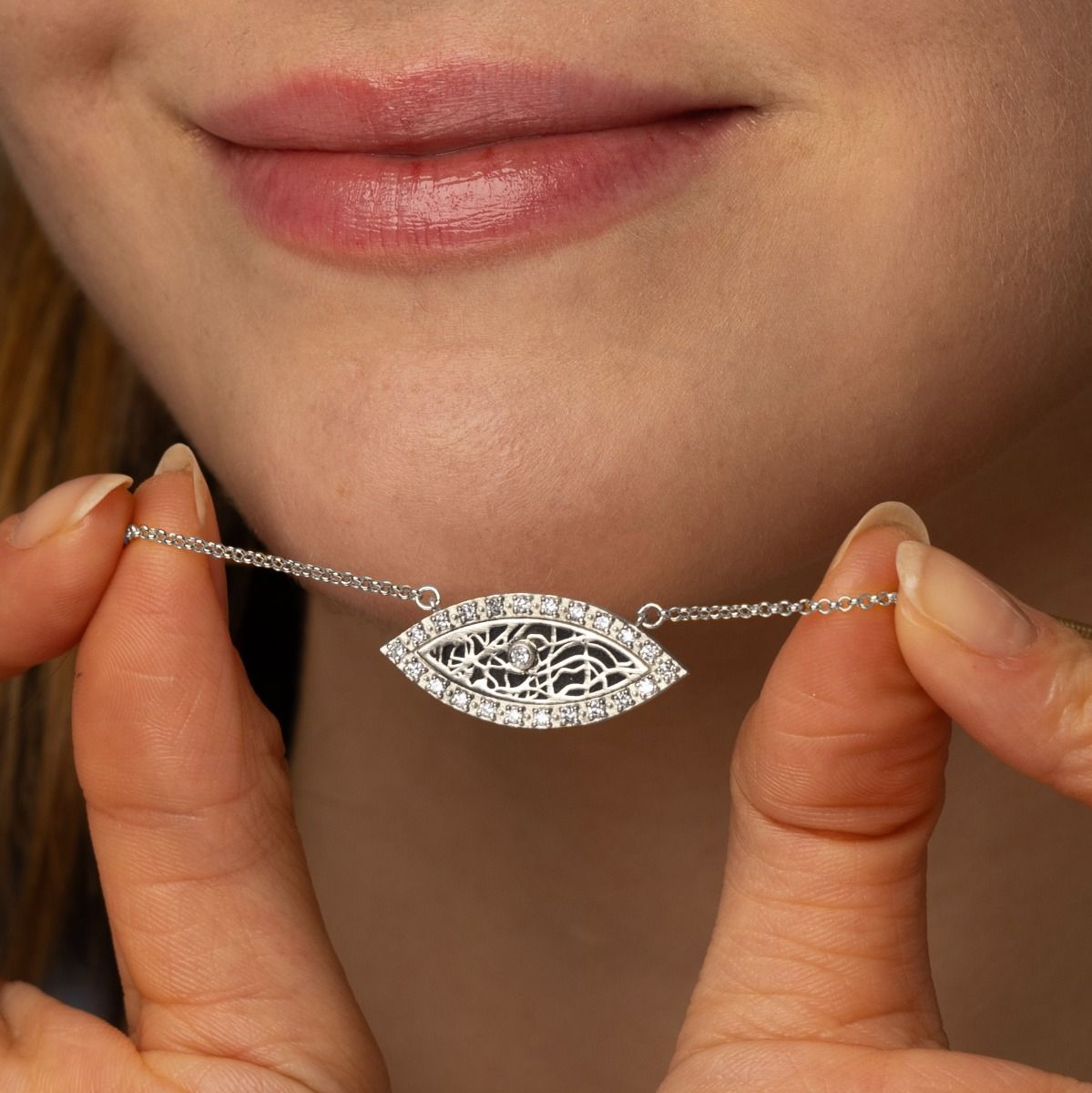 Diamond Evil Eye Silhouette Map Necklace [Sterling Silver]