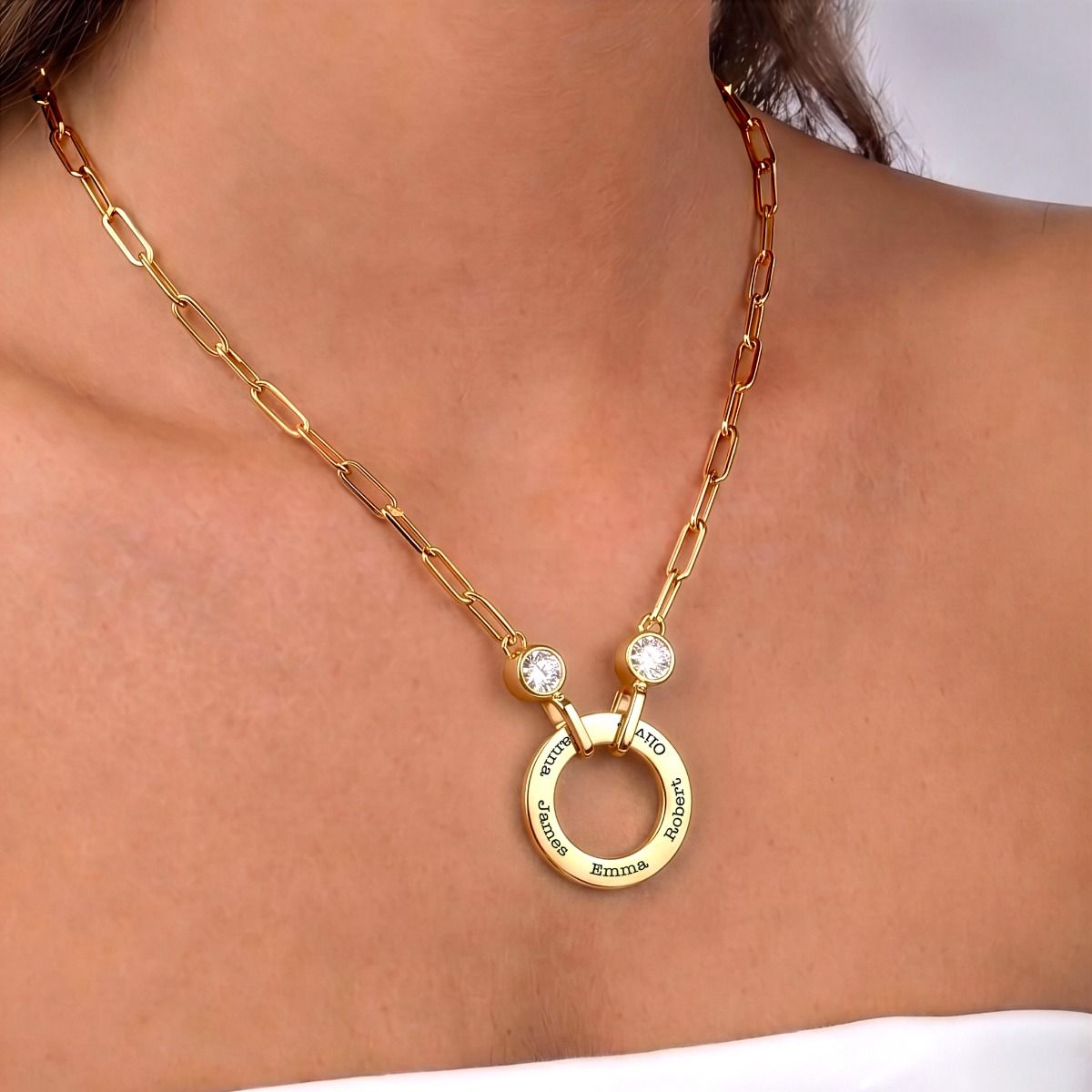 Family Circle Link Chain Name Necklace with Diamonds [18K Gold Plated]
