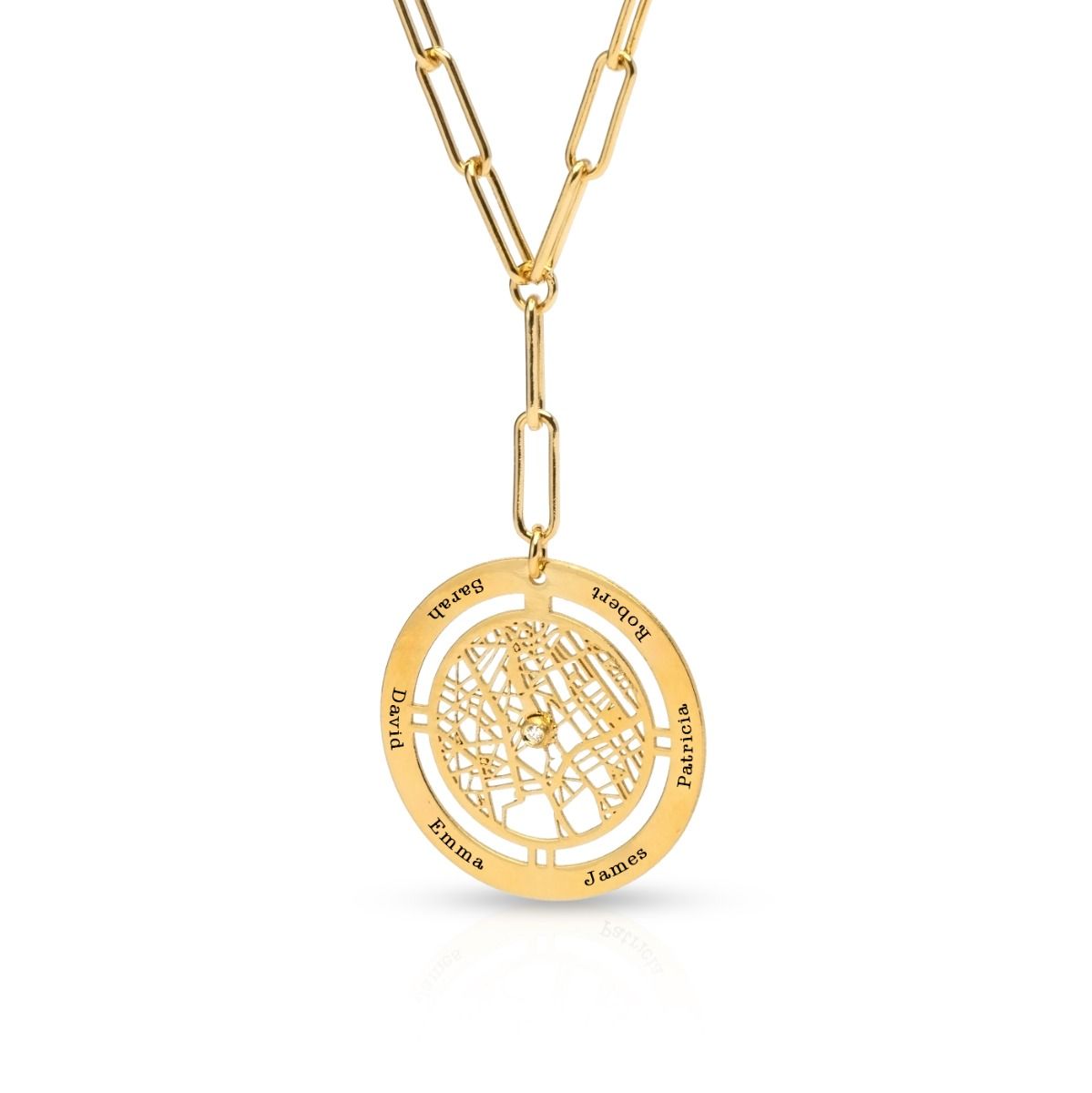 Family Circle Map Name Necklace - Styled Link Chain [18K Gold Vermeil]