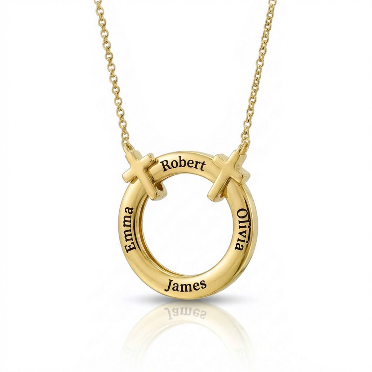 Family Circle Name Necklace with Cross [18K Gold Plated]