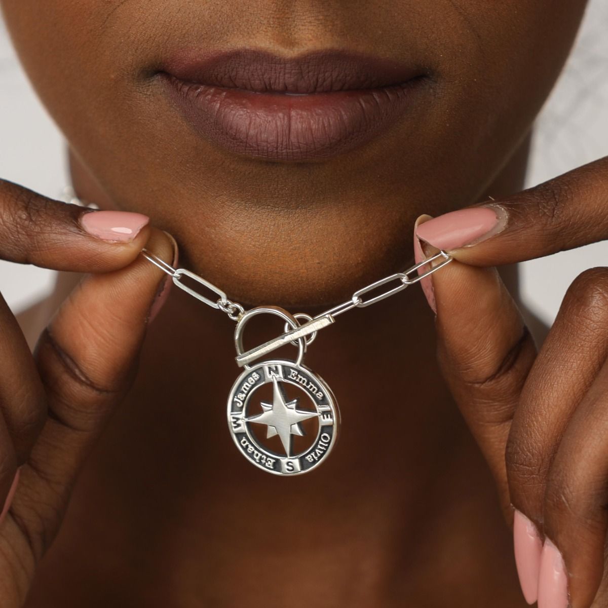 Familienkompass Ankerkette mit Gravur [Sterlingsilver]
