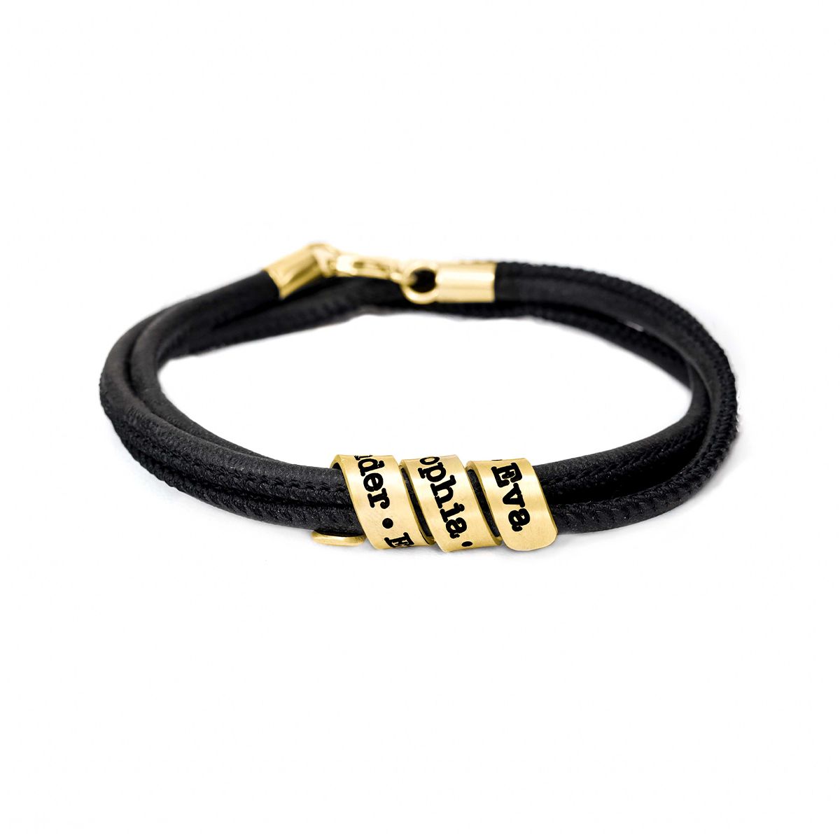 Bracciale con Nomi di Famiglia - Pelle Scamosciata Nera [Placcato Oro 18kt]