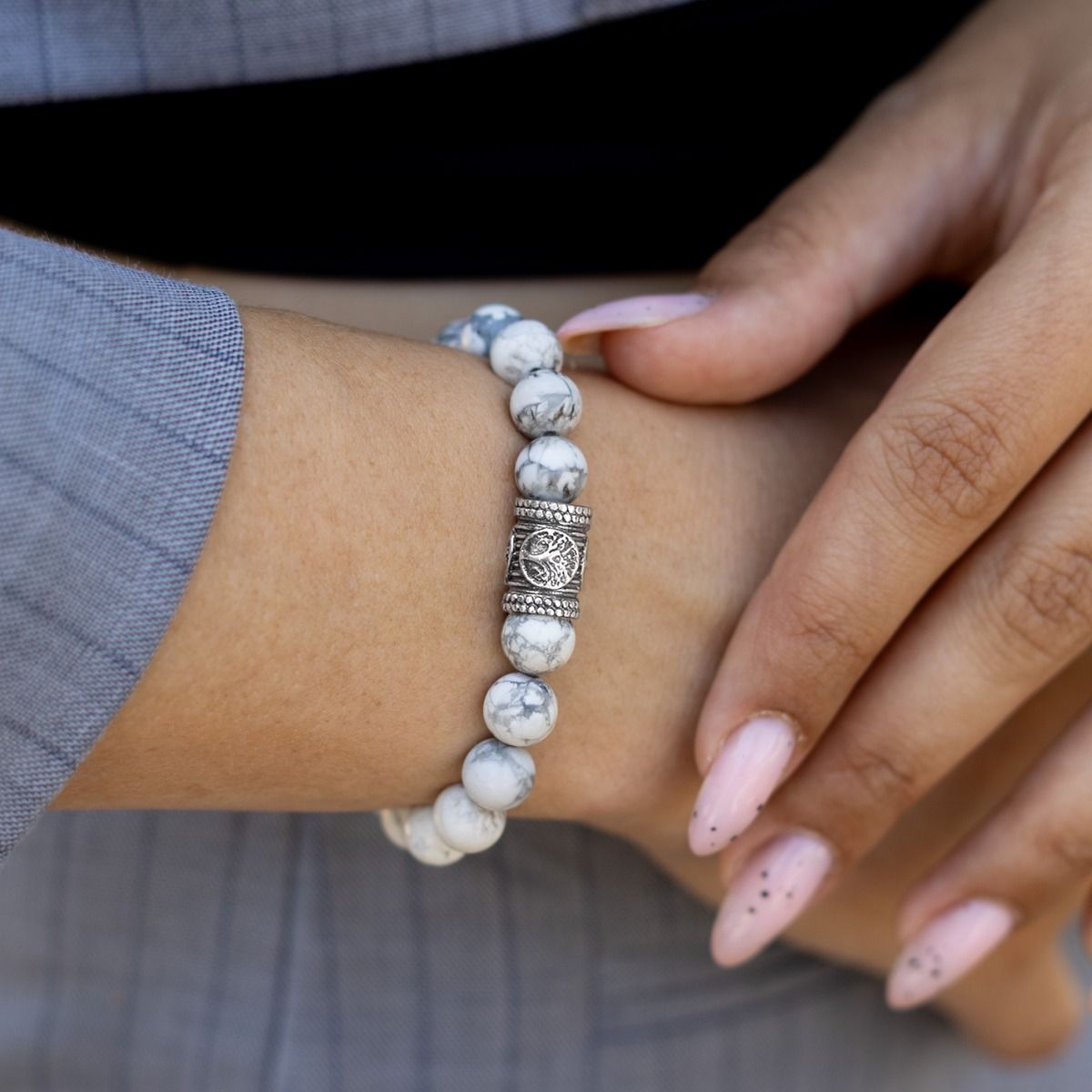 Lebensbaum Armband für Damen aus Howlith [Sterlingsilber]