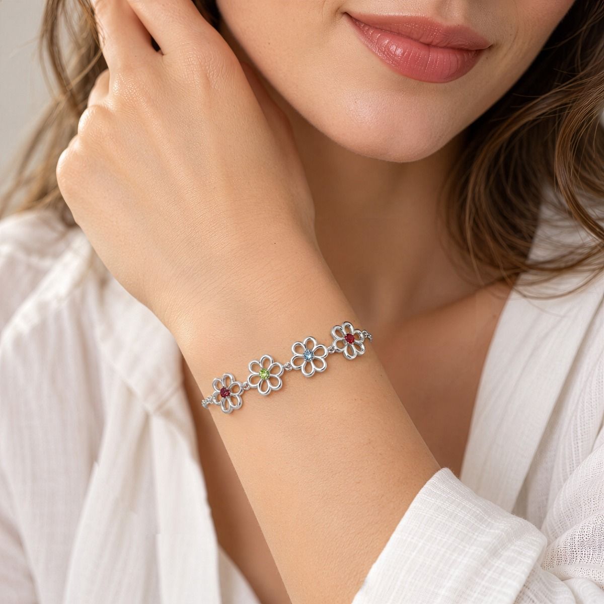 Flower Frame Birthstone Bracelet [Silver]
