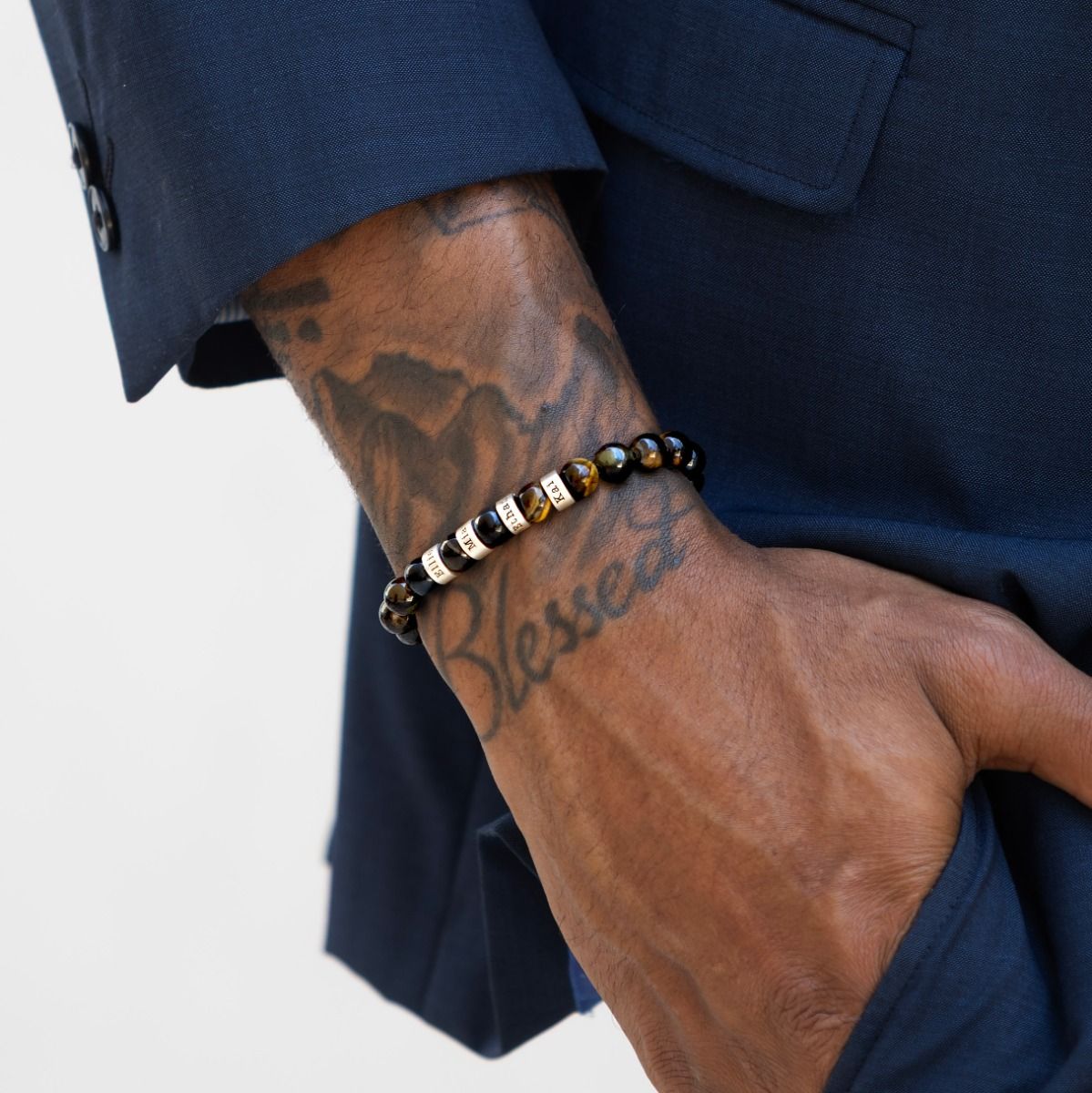 Green Tiger Eye Men Name Bracelet