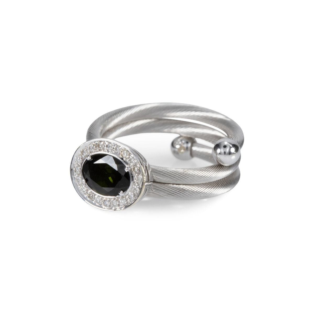Springy Green Tourmaline Ring [18K White Gold]