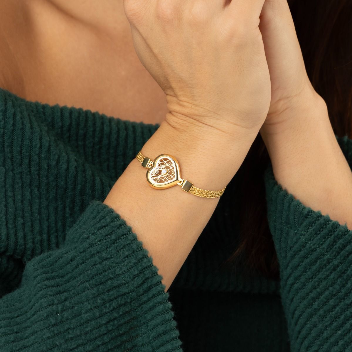 Ties of Heart Map Bracelet with Milanese Chain [18K Gold Vermeil]