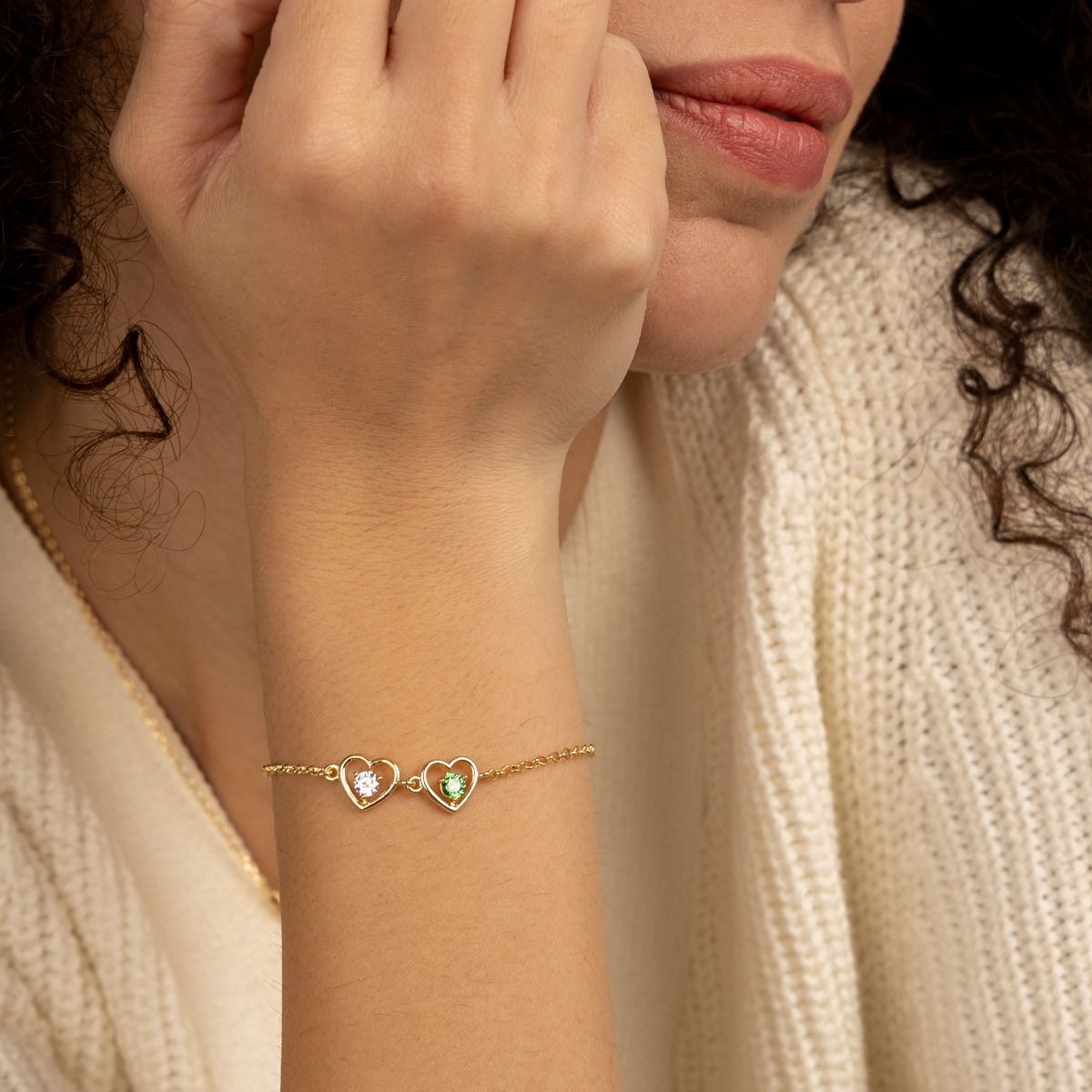Bracelet Pierre de naissance Cœurs Infinis [Plaqué Or 18ct]